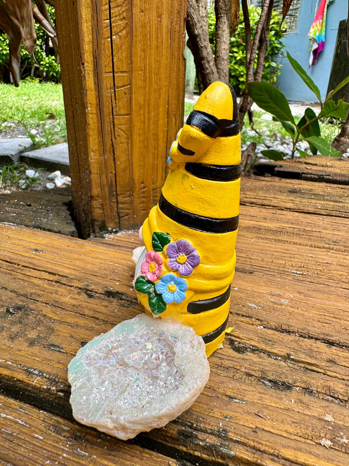 Crystal Keeper Bumblebee Gnome with Handpicked Bouquet