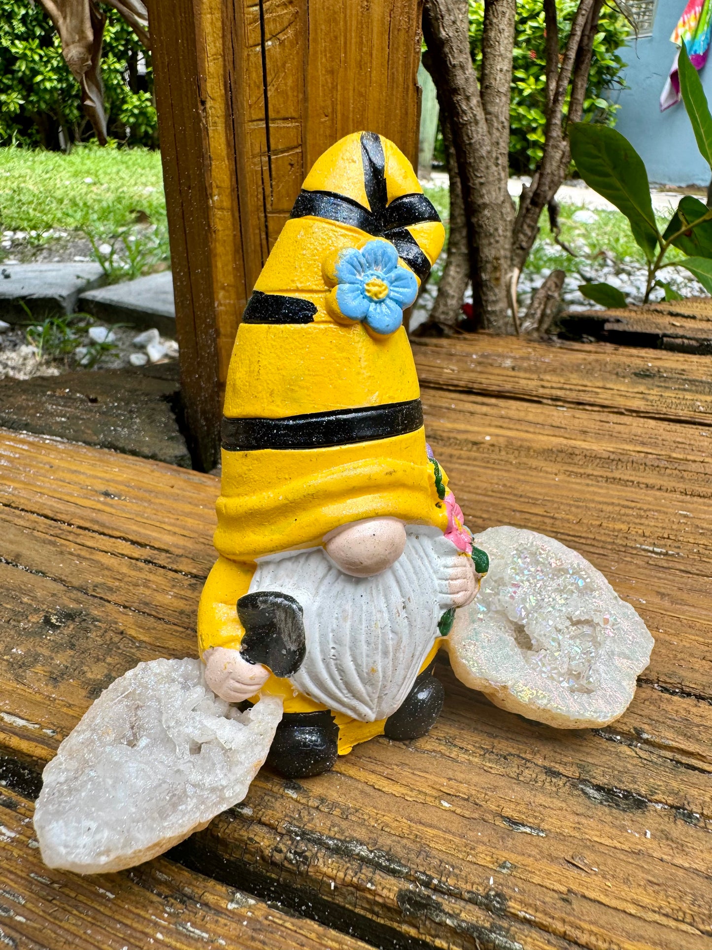 Crystal Keeper Bumblebee Gnome with Handpicked Bouquet