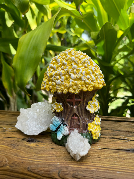 Yellow Floral Tree Fairy Crystal Cottage